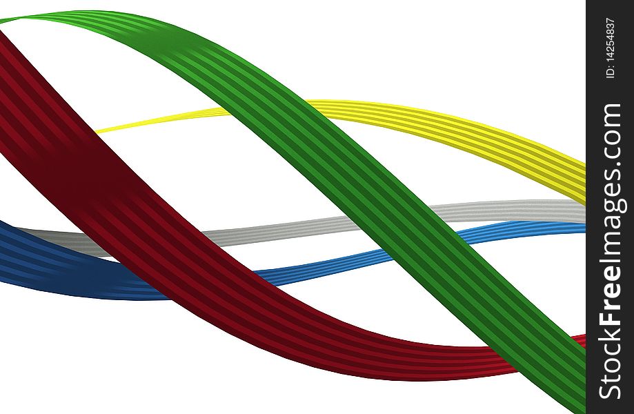 Colourful ribbons lit against a white background. Colourful ribbons lit against a white background