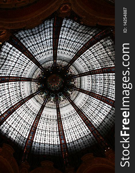 Shows the ceiling of the galeries lafayette in paris