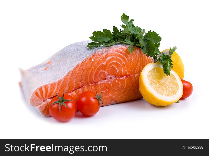 Raw salmon isolated on a white background