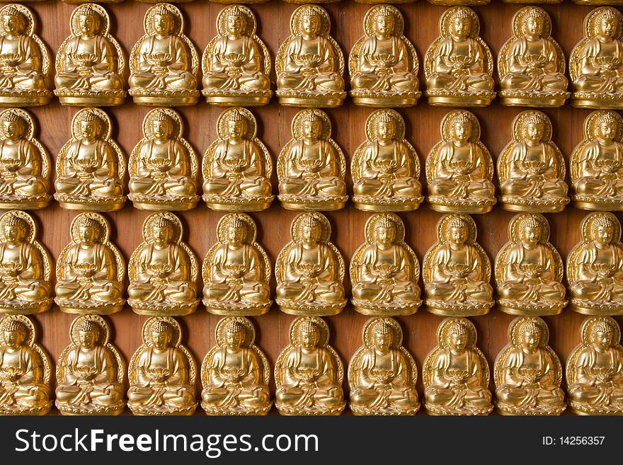 Ten thousand buddha on Chinese temple wall, Near bangkok Thailand