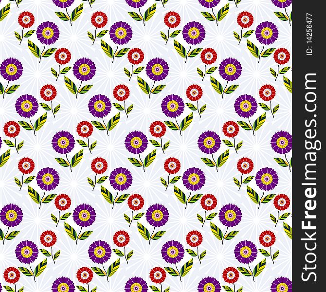 Seamless floral pastel pattern with violet and red flowers. Seamless floral pastel pattern with violet and red flowers