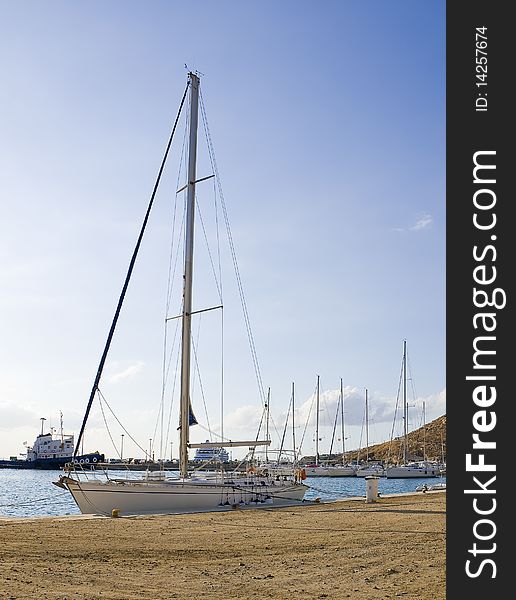 Sports boat on the dock at the port