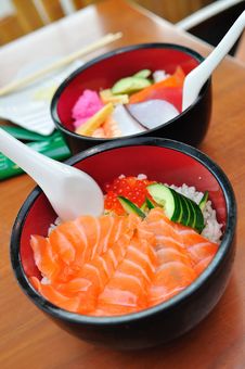 Japanese Salmon Don And Mixed Sashimi Don Stock Image