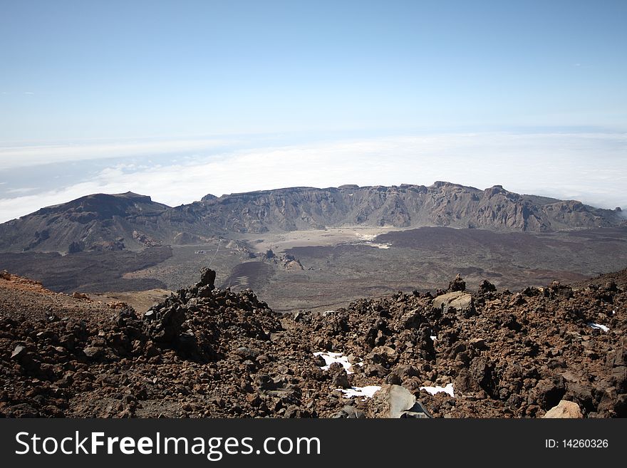 Teide's old crater, view from peak of Teide in Tenerife, Canary Islands