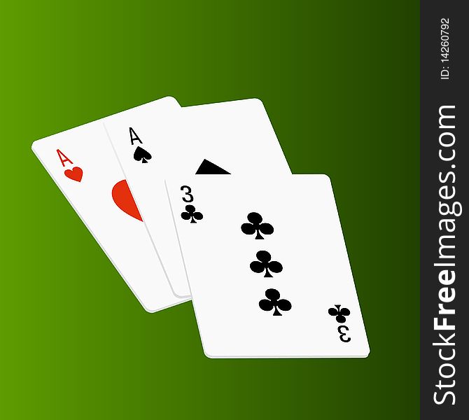 Illustrated poker cards on green background