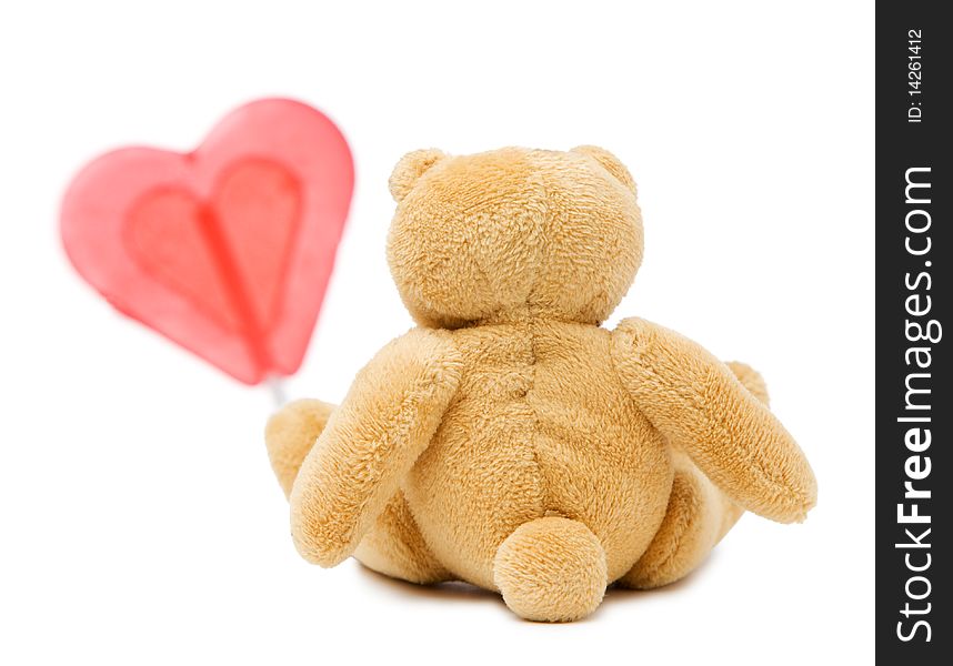 Small cute brown bear with red heart. Small cute brown bear with red heart