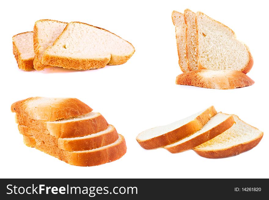 Set of white bread pieces isolated on white