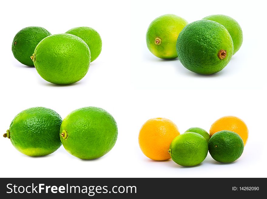 A set of oranges and limes isolated on white. A set of oranges and limes isolated on white