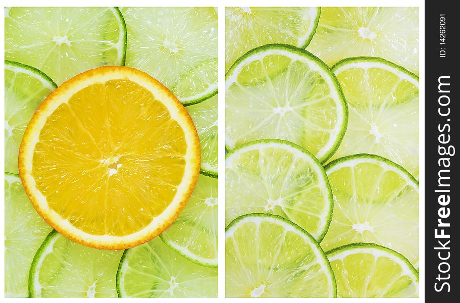 Orange and lime pieces composed in a creative citrus background