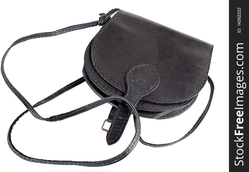 Color photo of female leather bags. Isolated object on a white background