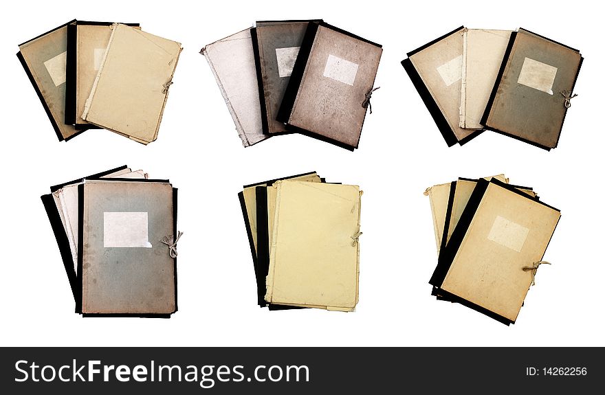 Set of old folders isolated on white background with clipping path