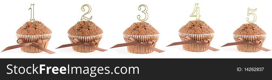 Festive chocolate muffins c numbers one, two, three, four, five. Festive chocolate muffins c numbers one, two, three, four, five