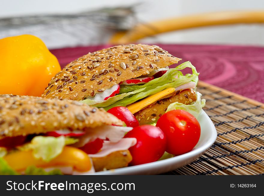 Triangle fresh sandwich with vegetable. Triangle fresh sandwich with vegetable