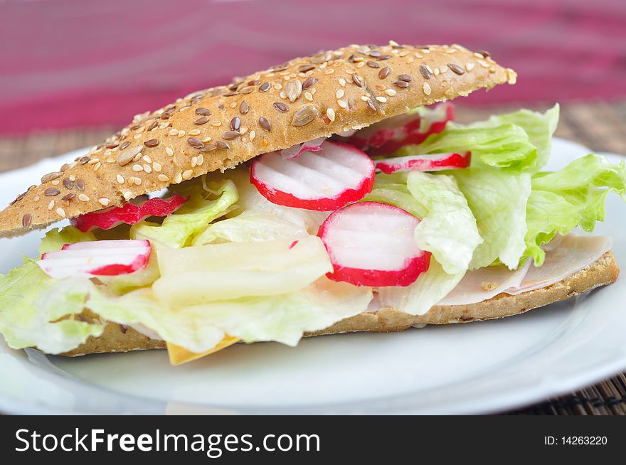 Triangle fresh sandwich with vegetable. Triangle fresh sandwich with vegetable