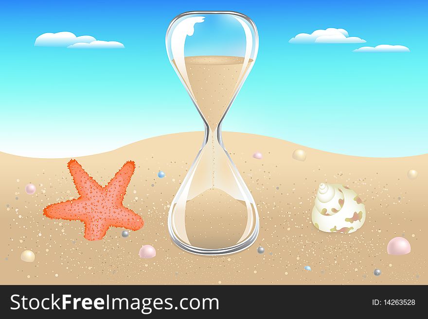 Sand Clock On Seaside. Vector