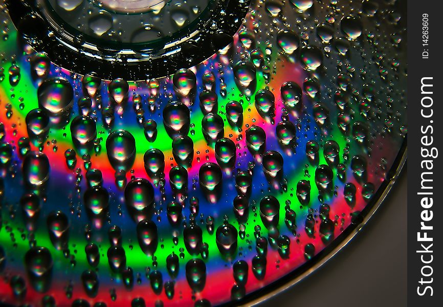 Rainbow water drops on disk