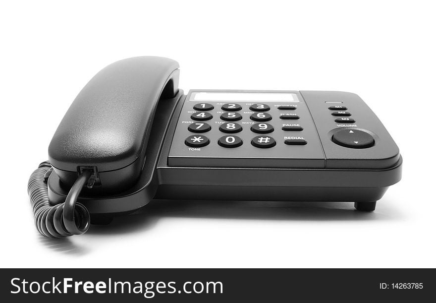 One black telephone isolated on white background