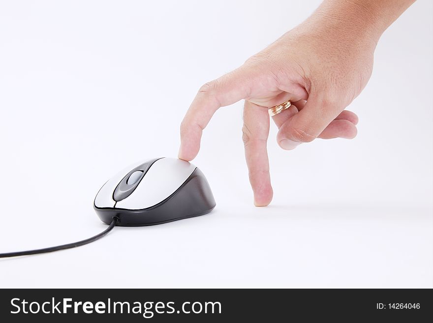 Hand white mouse, over white background