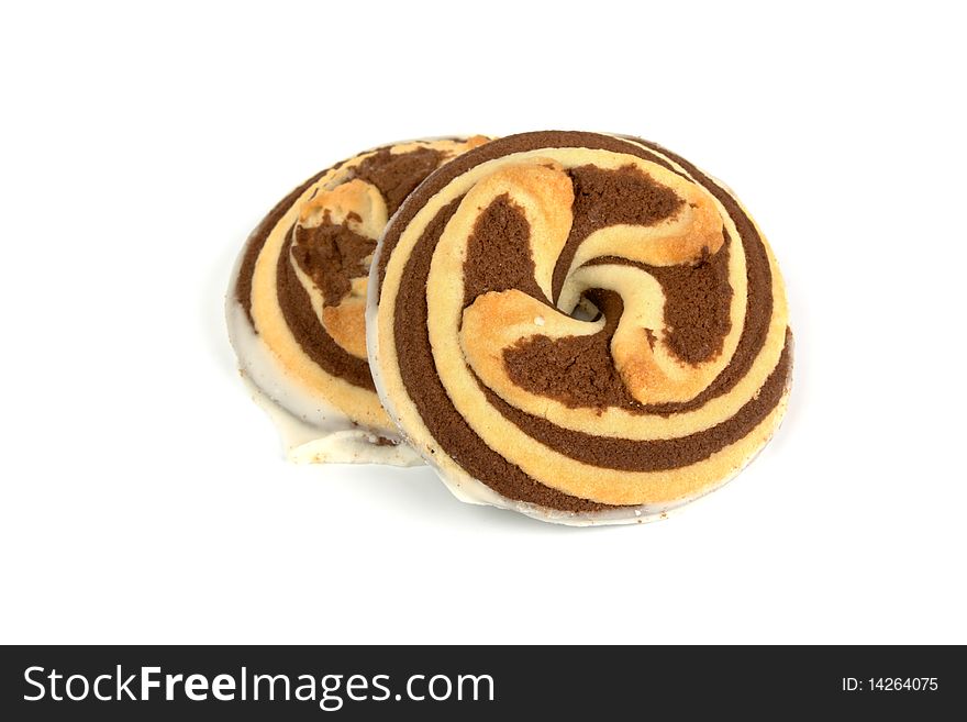 The chocolate cookies isolated on white background