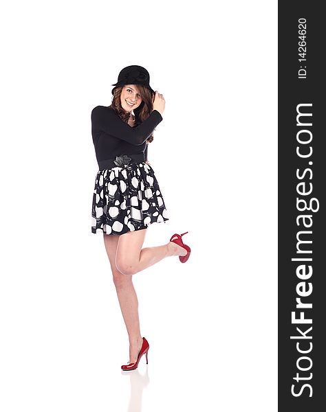 Fashionable Teen in Red shoes and a black hat. Fashionable Teen in Red shoes and a black hat