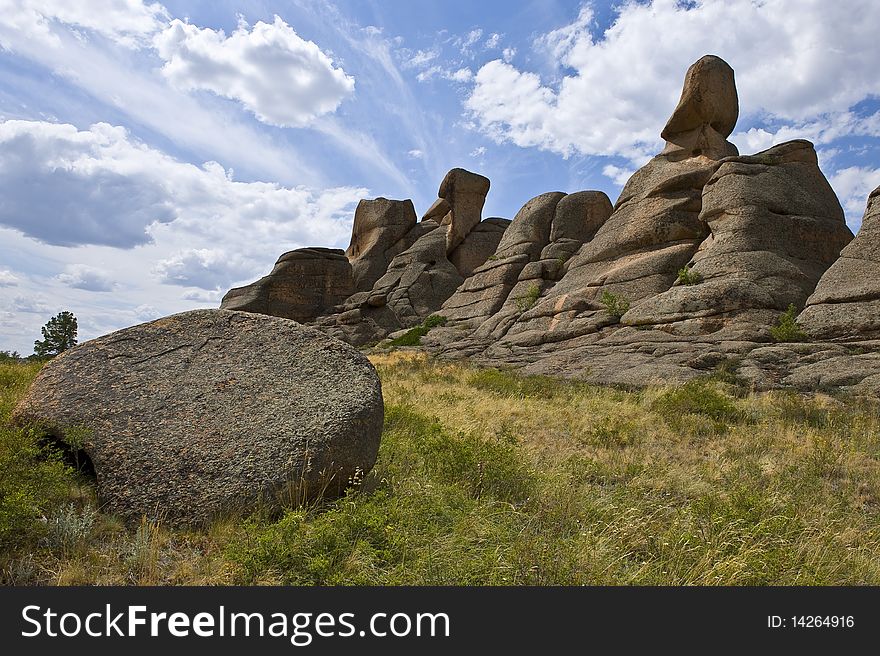 Summer sunny day in mountains, a sunny day with the blue sky, a summer landscape