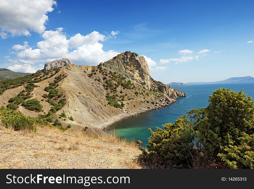 Crimea mountains and Black sea landscape, good sunny day. Crimea mountains and Black sea landscape, good sunny day