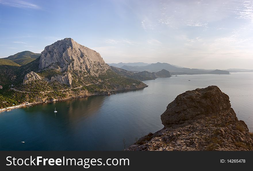 Crimea mountains and Black sea landscape, early morning. Crimea mountains and Black sea landscape, early morning