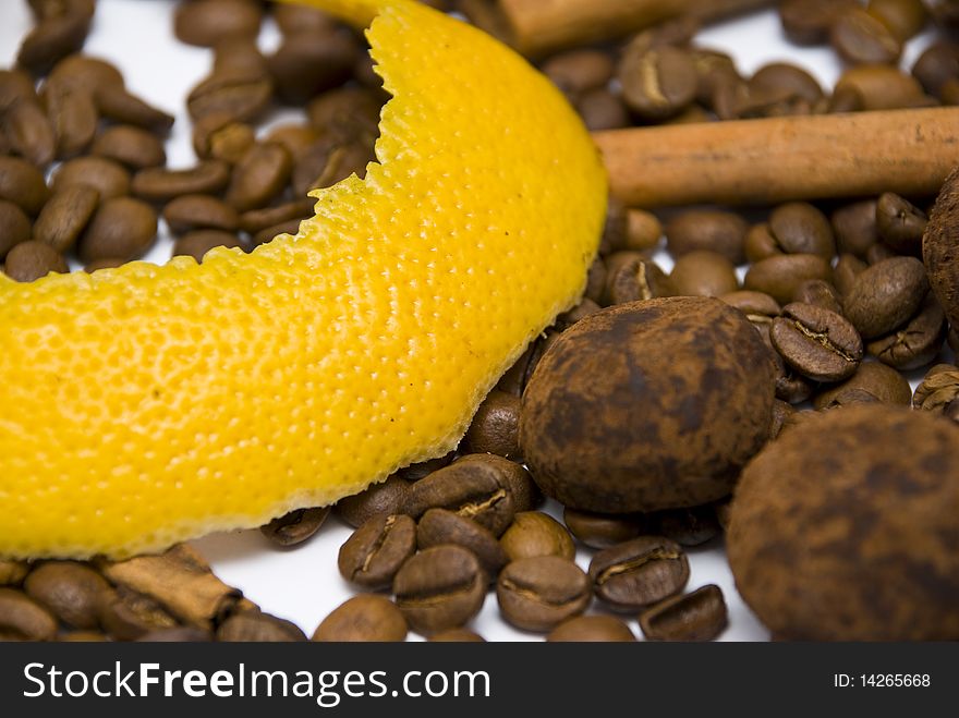 Citrus Peel And Truffles On Coffee Beans