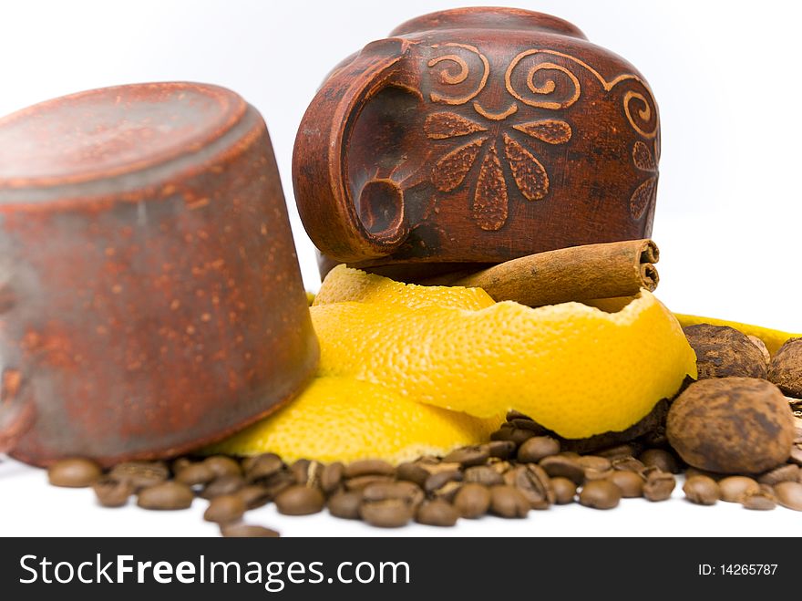 Two Inverted Cups On Coffee Beans Close-up