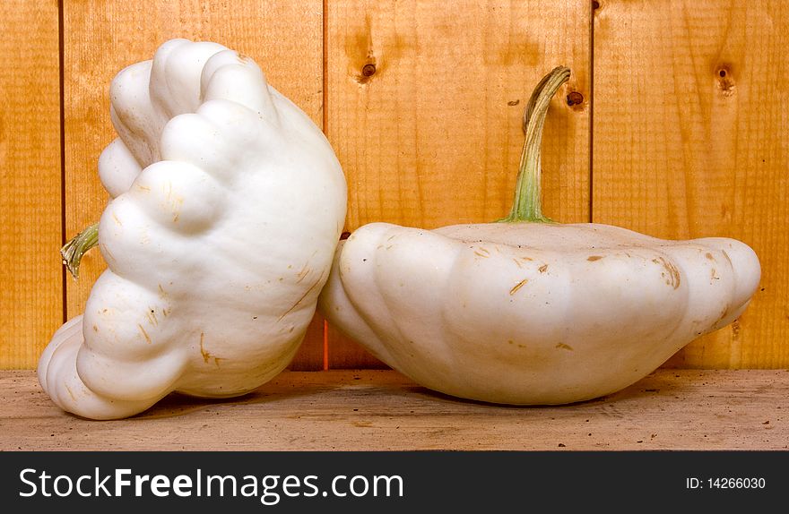 Two squashes on wood background