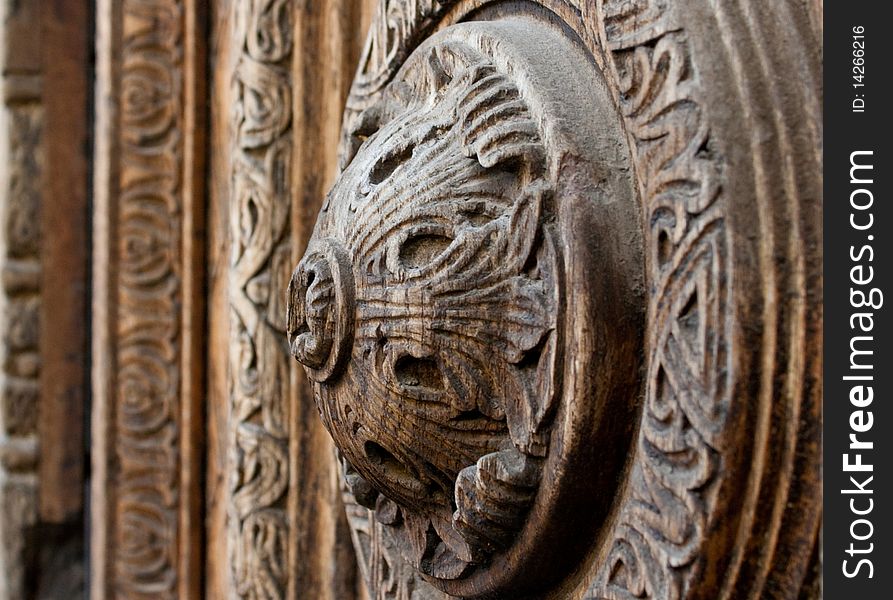 Detail on an old wooden door. Detail on an old wooden door
