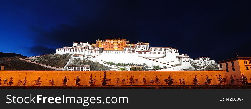 Nightscene of Potala palace in Lhasa,Tibet,China.