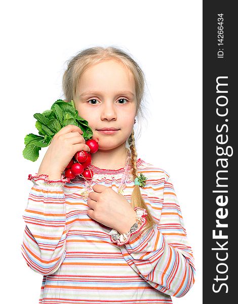 Little girl with vegetable in the hand. Little girl with vegetable in the hand