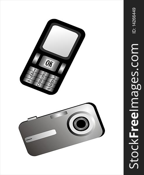 Exempt technical objects. It shows the graphic representation of a mobile phone and a digital camera in the colour Black and silver. Exempt technical objects. It shows the graphic representation of a mobile phone and a digital camera in the colour Black and silver.