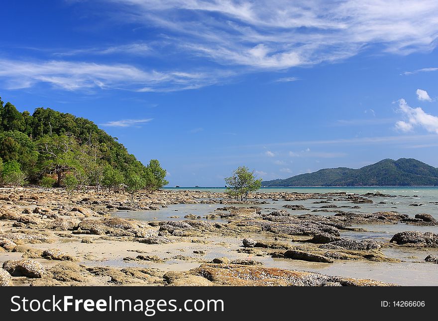 Stone beach at the sea thailand