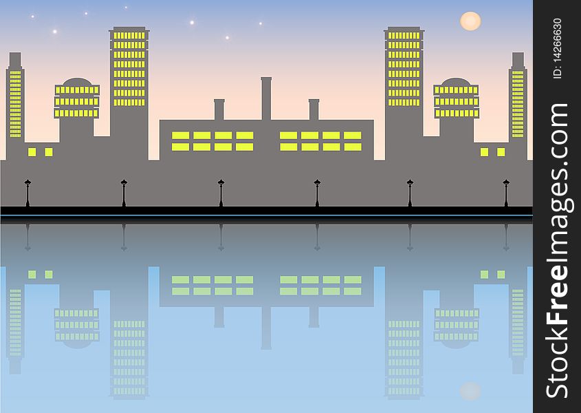 Vector illustration of Romantic city at night