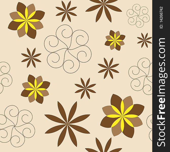 Seamless with brown , yellow flowers and spiral bloom. Seamless with brown , yellow flowers and spiral bloom