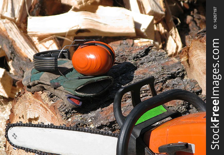 Gloves and ear protection are the tools of the trade for the logger. Gloves and ear protection are the tools of the trade for the logger.