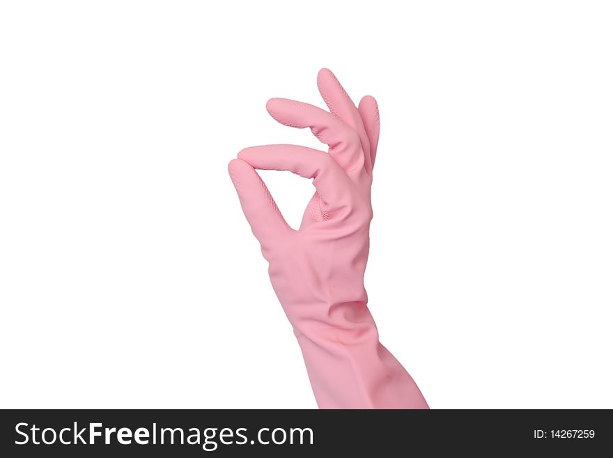Hand shows the sign of OK on a white background