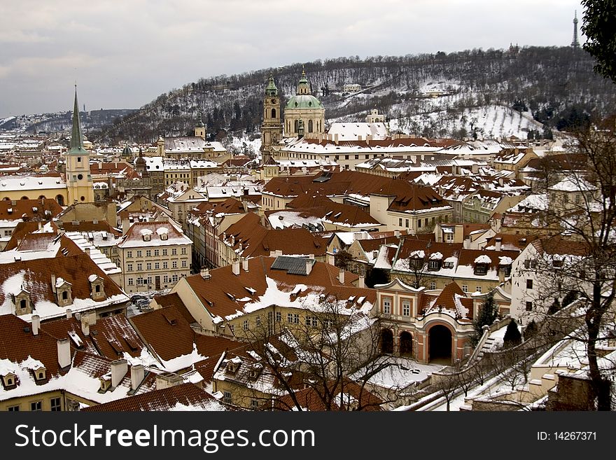 Winter view on Mala Strana. Winter view on Mala Strana