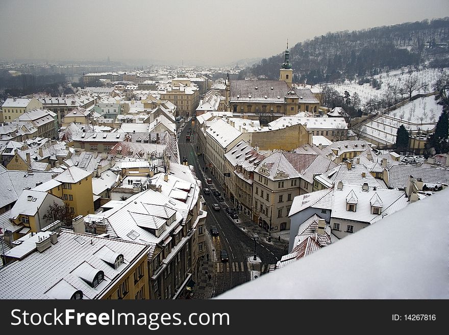 Winter view to Mala Strana In Prague. Winter view to Mala Strana In Prague