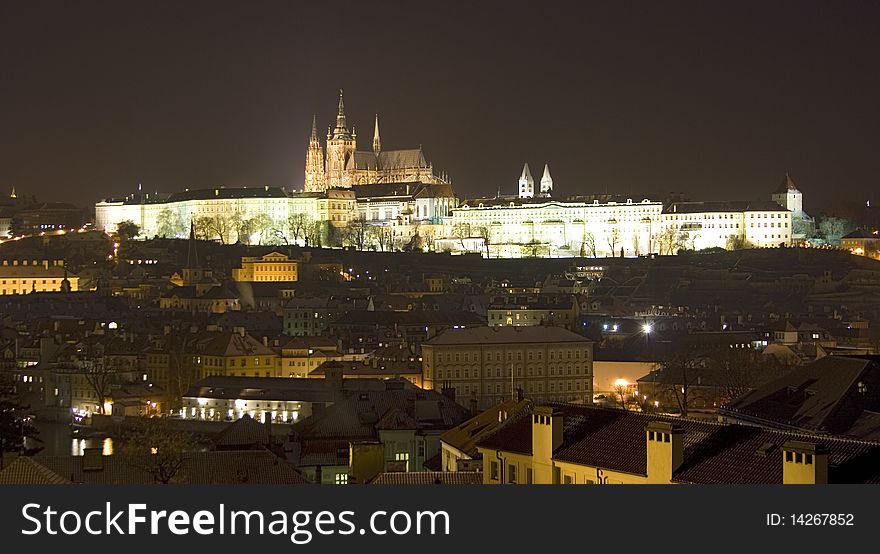 View on Prague castle at night