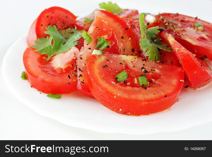 Fresh tomatoes salad with greens. Fresh tomatoes salad with greens
