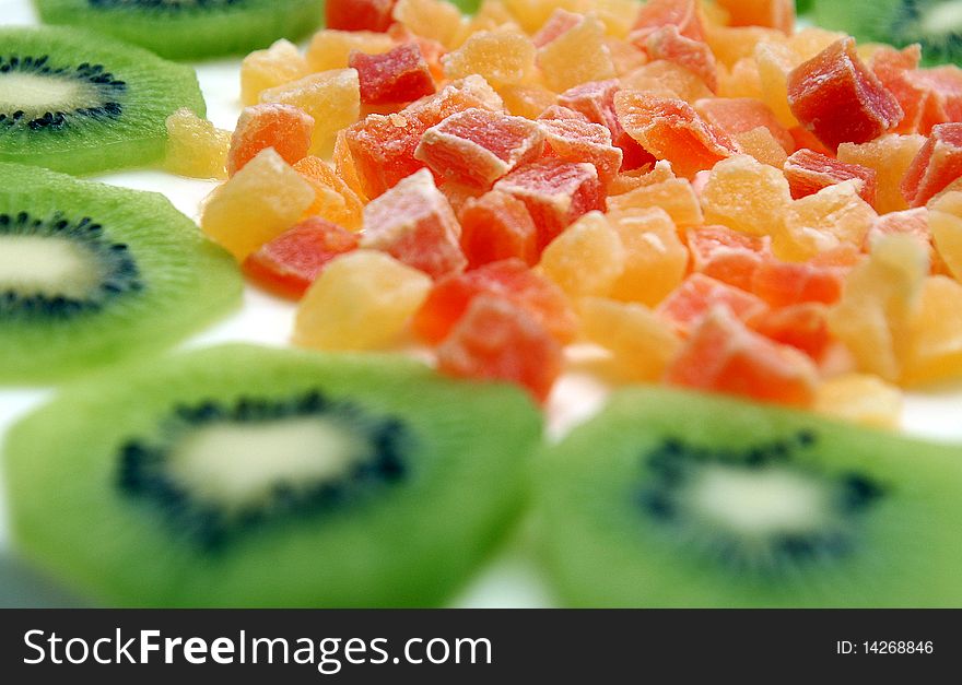 Colorful dessert with Kiwi and candied fruits. Colorful dessert with Kiwi and candied fruits