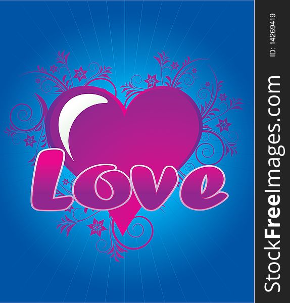 Love heart background illustration in shades of pink and purple and blue