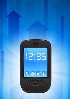 Cell Phone On Blue Arrow Background Stock Photo Cell Phone On Blue Arrow Background Stock Photo