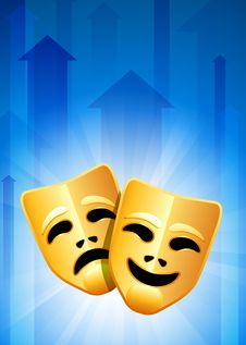 Tragedy And Comedy Masks On Blue Arrow Background Royalty Free Stock Images Tragedy And Comedy Masks On Blue Arrow Background Royalty Free Stock Images