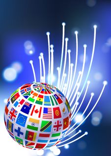 Flags Globe On Fiber Optic Background Stock Images Flags Globe On Fiber Optic Background Stock Images