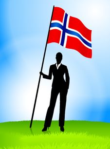 Businesswoman Leader Holding Norway Flag Stock Image