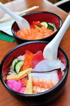 Japanese Salmon Don And Mixed Sashimi Don Stock Photos Japanese Salmon Don And Mixed Sashimi Don Stock Photos